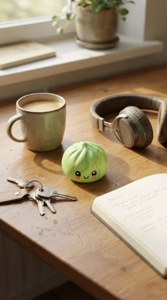 Mystery Tie-Dye Dumpling Squishy Mini on the desk