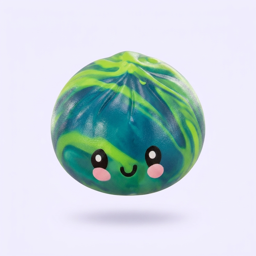 Mystery Tie-Dye Dumpling Squishy Mini being squeezed, soft slow-rise foam
