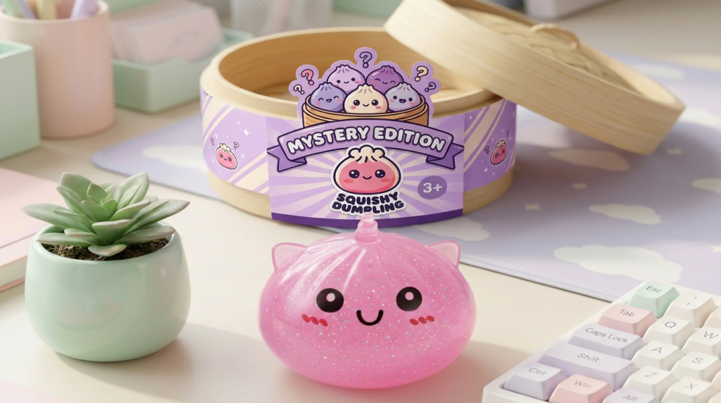 Mystery Unicorn Dumpling Squishy in its kawaii setting