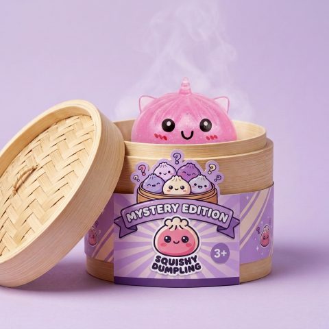 Mystery Unicorn Dumpling Squishy in its bamboo steamer box