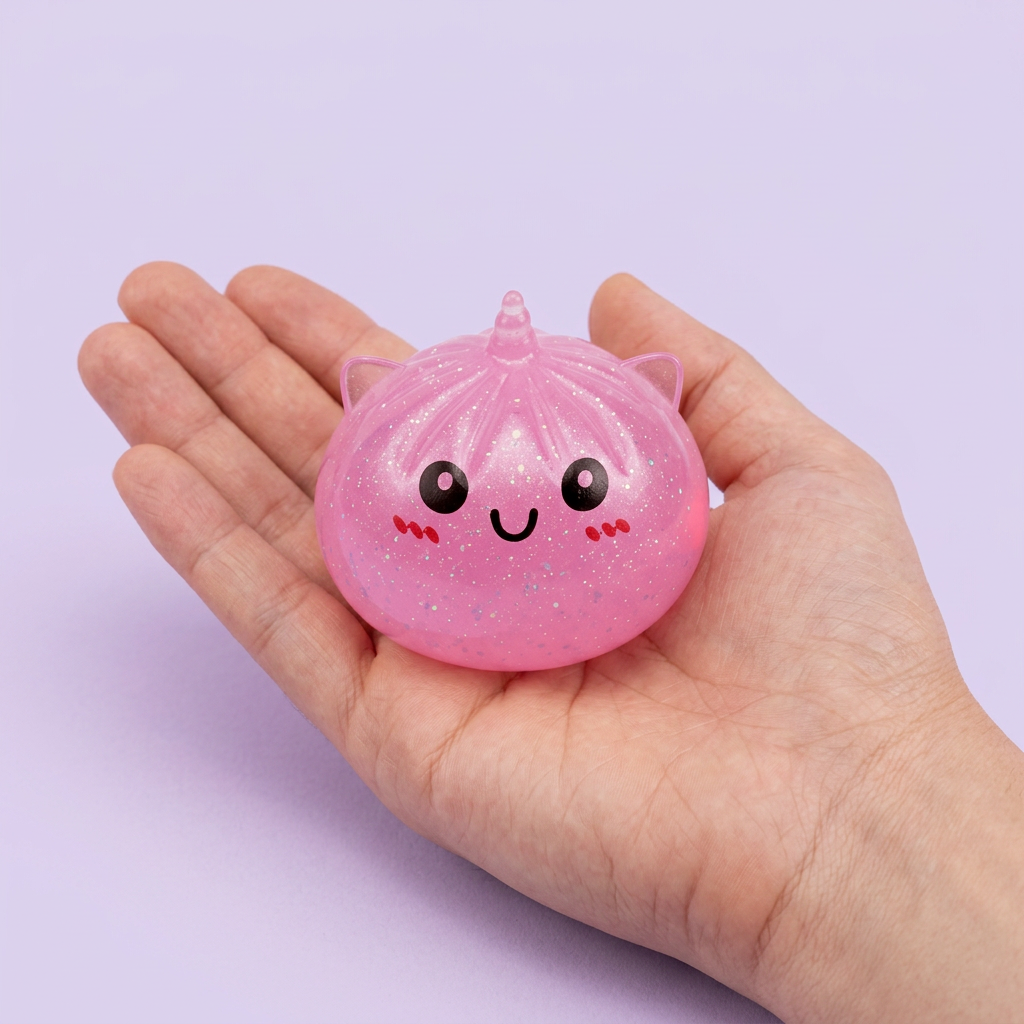 Mystery Unicorn Dumpling Squishy held in hand, actual size
