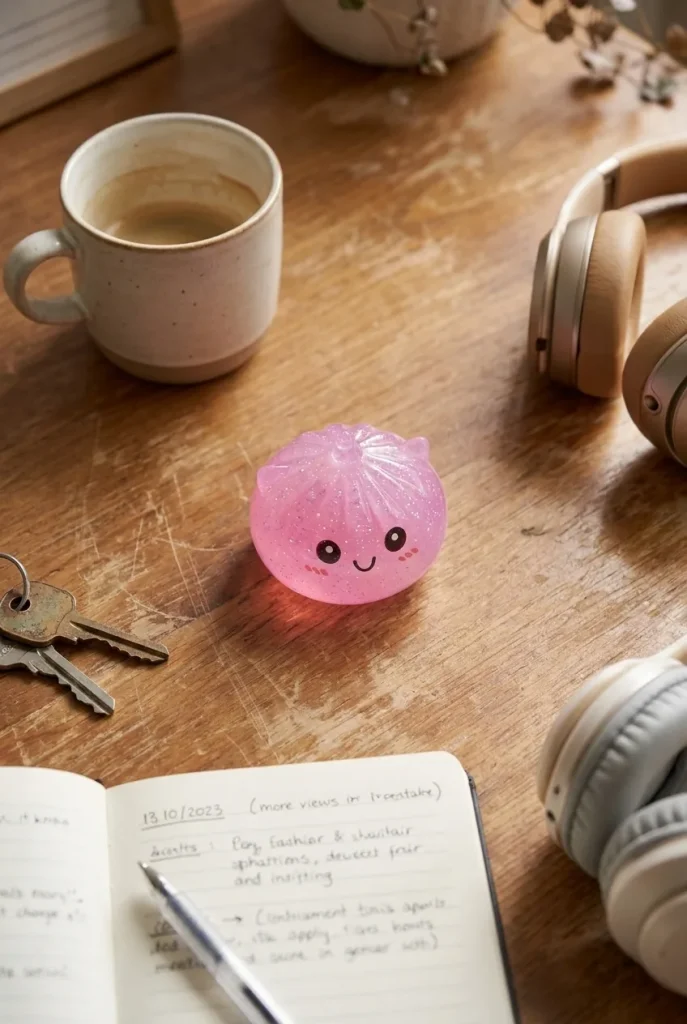 Mystery Unicorn Dumpling Squishy on the desk