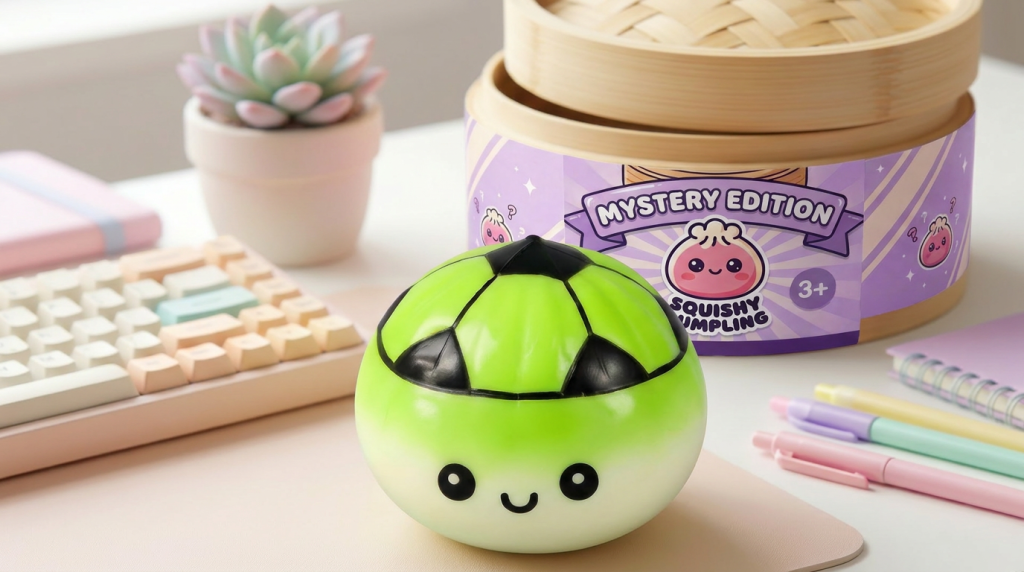 Football Mystery Dumpling Squishy in its kawaii setting