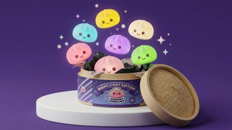 Mystery Squishy Dumpling Night Light being squeezed, soft slow-rise foam