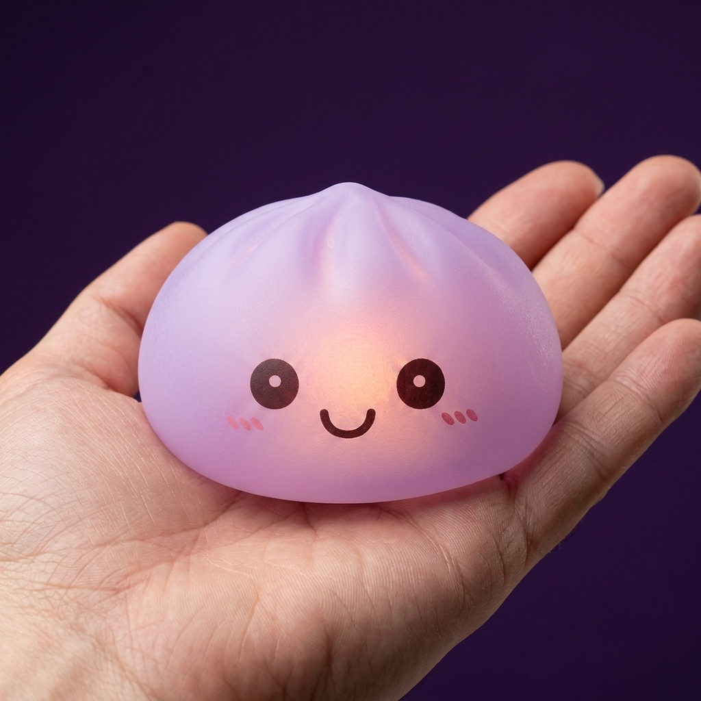 Mystery Squishy Dumpling Night Light held in hand, actual size