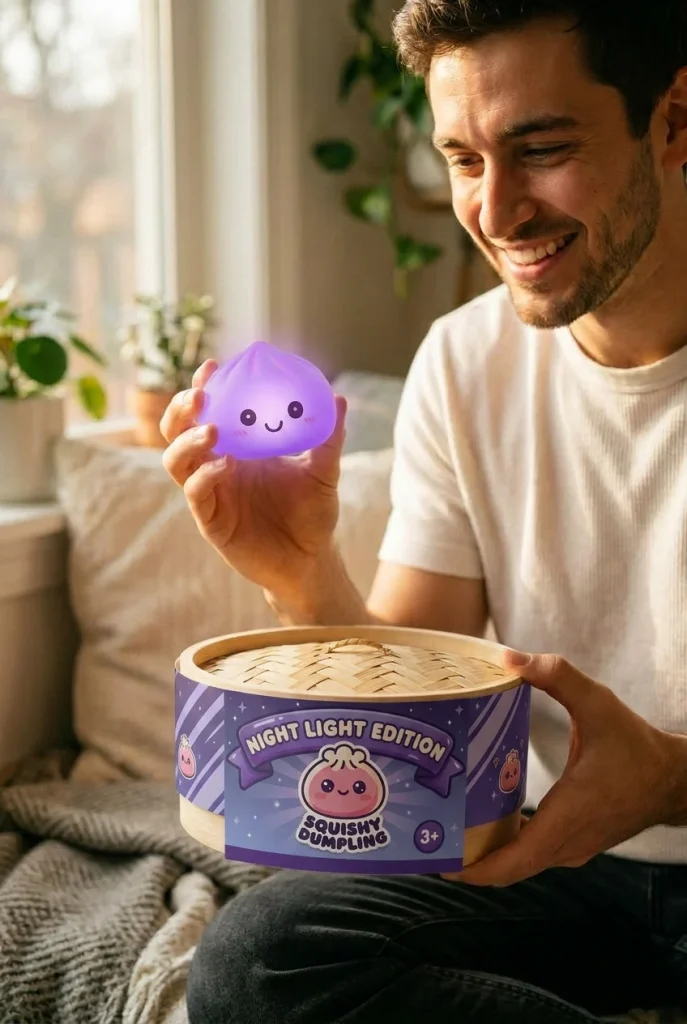Mystery Squishy Dumpling Night Light with its box