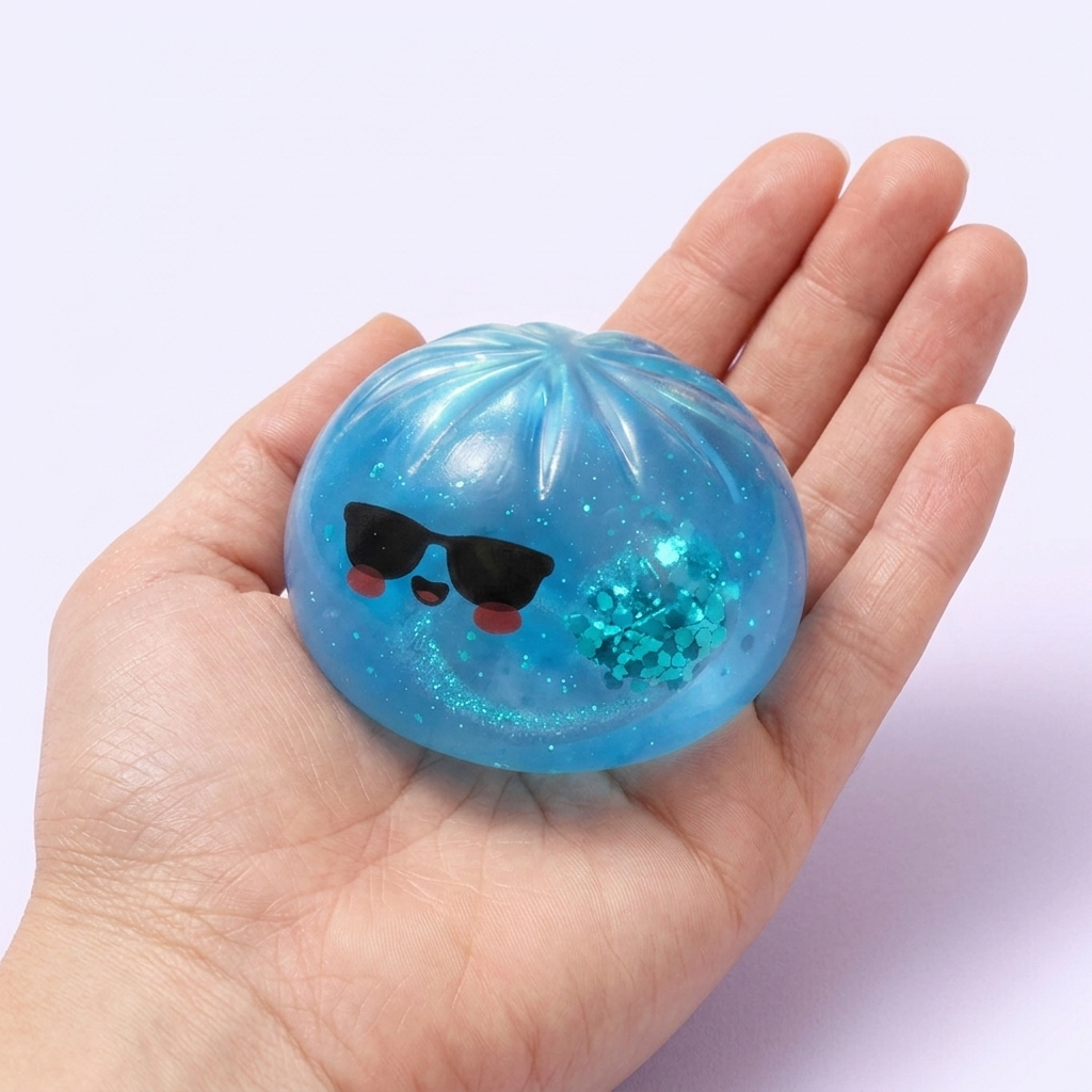 Mystery Dumpling Squishy – Summer Edition held in hand, actual size