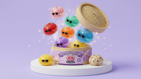 Mystery Dumpling Squishy – Sunglasses Surprise being squeezed, soft slow-rise foam
