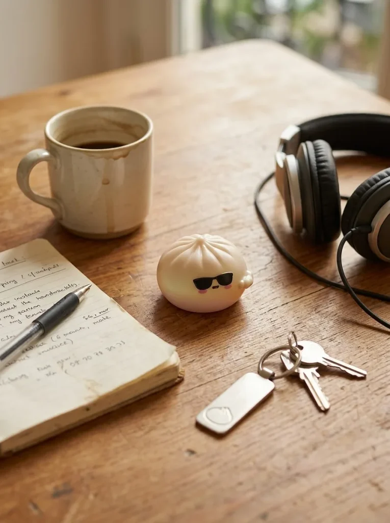 Mystery Dumpling Squishy – Sunglasses Surprise on the desk