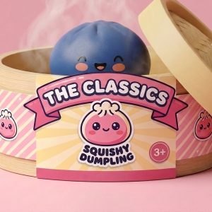 Midnight Navy Blue Dumpling Squishy in its bamboo steamer box