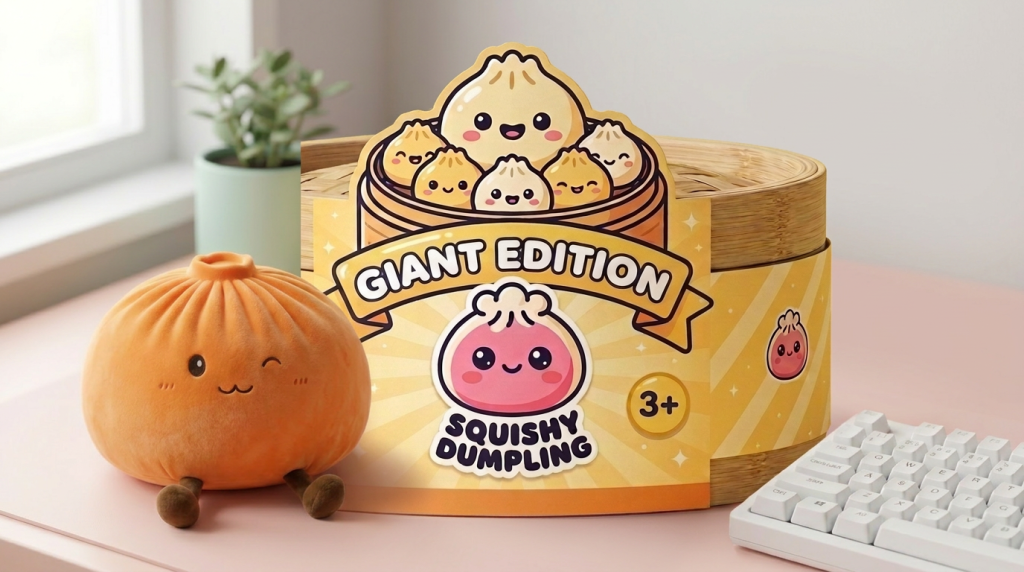 Giant Orange Dumpling Squishy in its kawaii setting