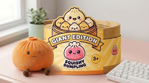 Giant Orange Dumpling Squishy in its kawaii setting