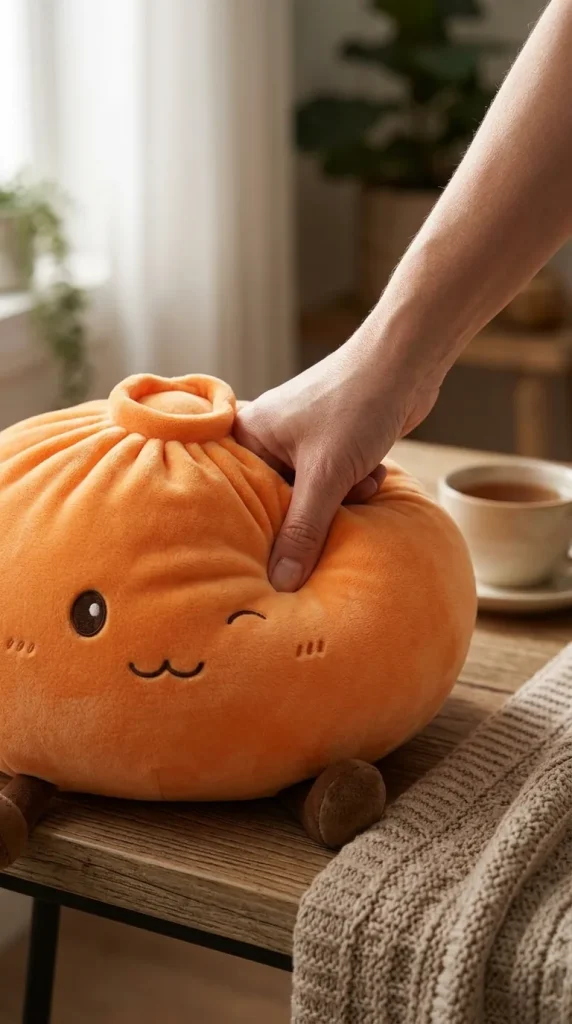 Giant Orange Dumpling Squishy mid-squish