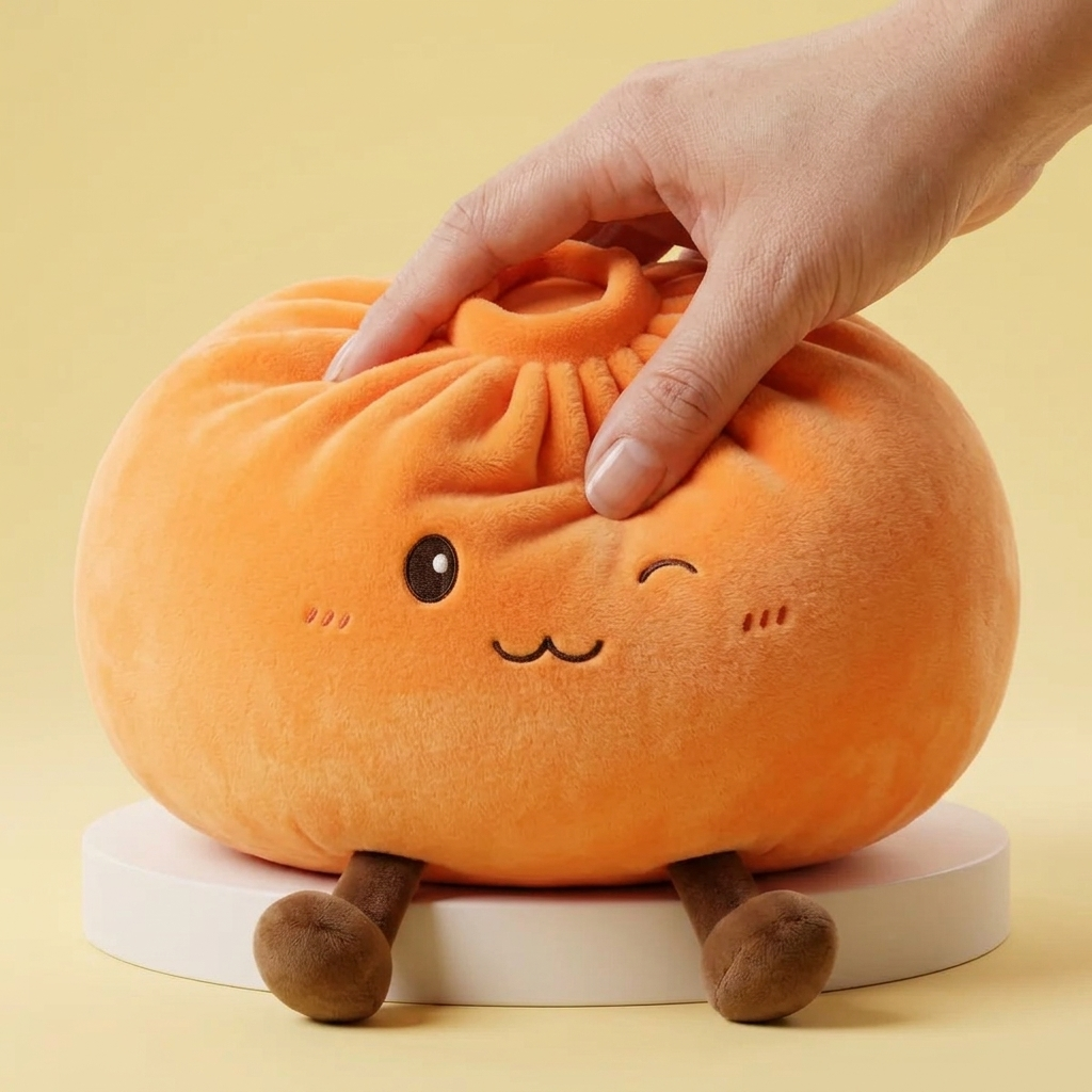 Giant Orange Dumpling Squishy being squeezed, soft slow-rise foam