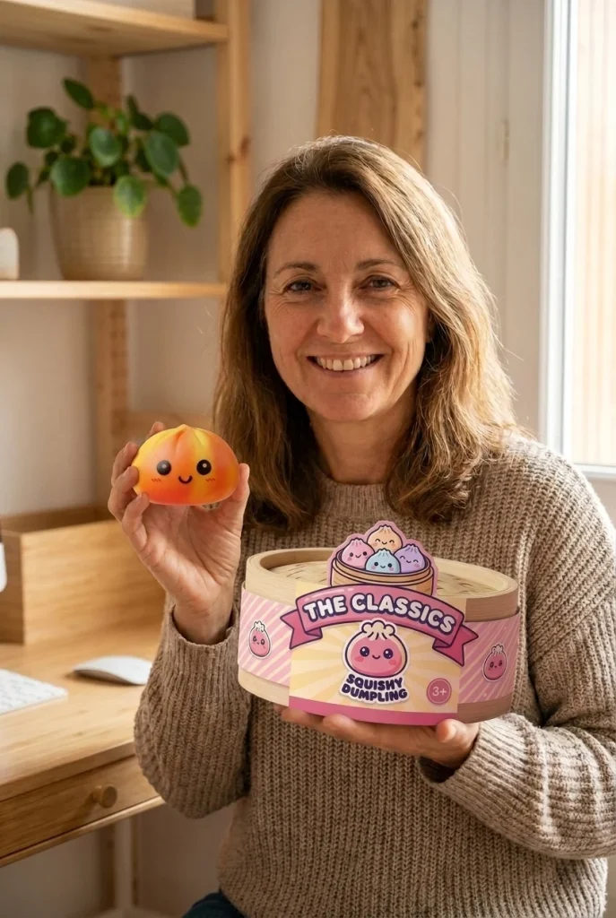Tie Dye Orange Dumpling Squishy with its box