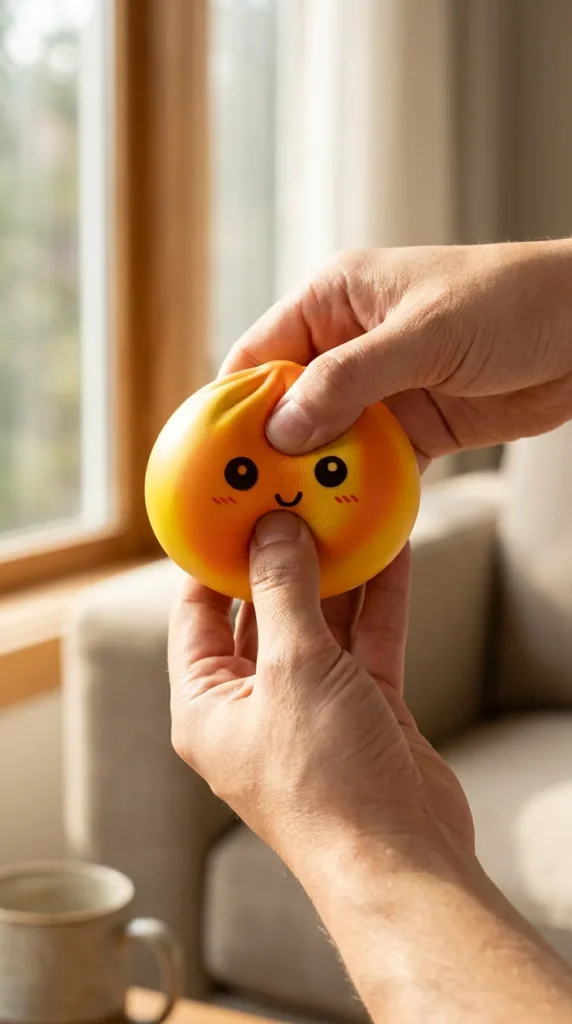 Tie Dye Orange Dumpling Squishy mid-squish