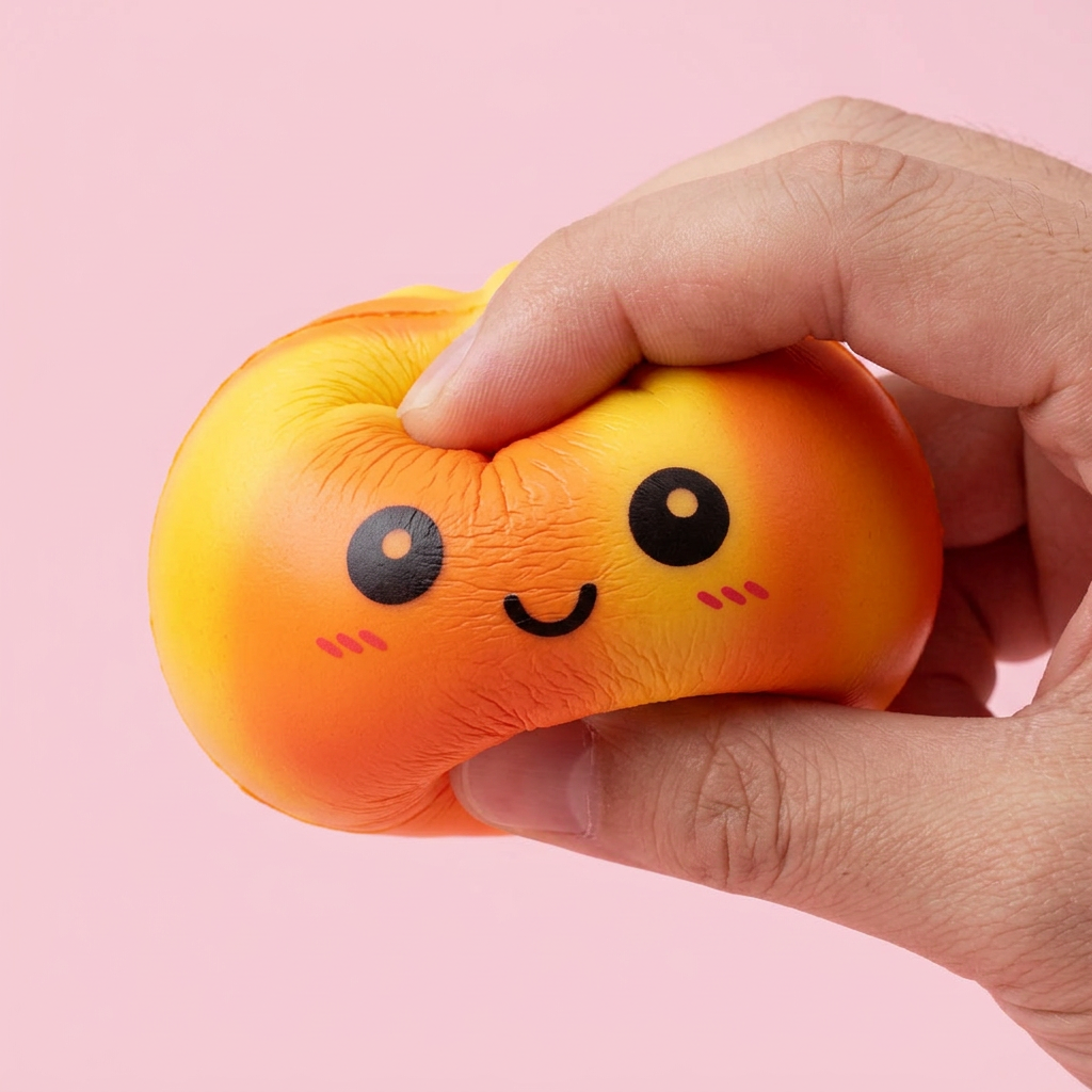 Tie Dye Orange Dumpling Squishy — slow-rise effect, the foam springs back slowly