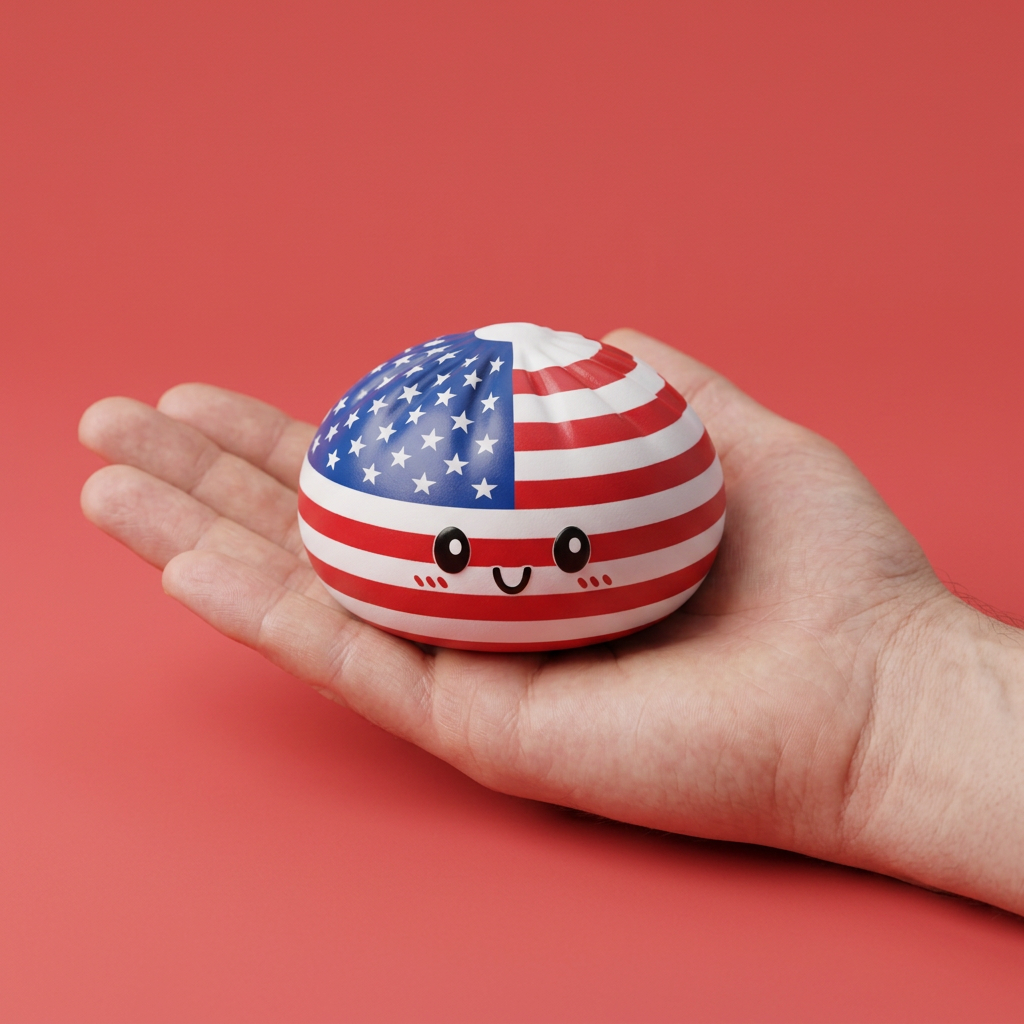 Squishy Dumpling USA held in hand, actual size