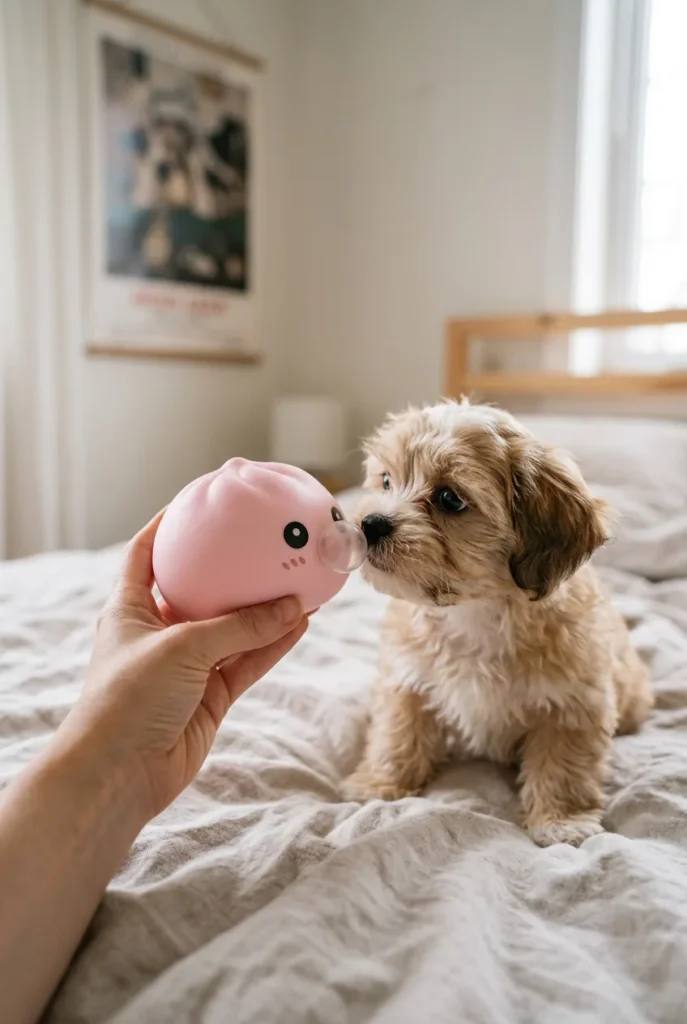 Soft Pink Dumpling Squishy with a plush friend