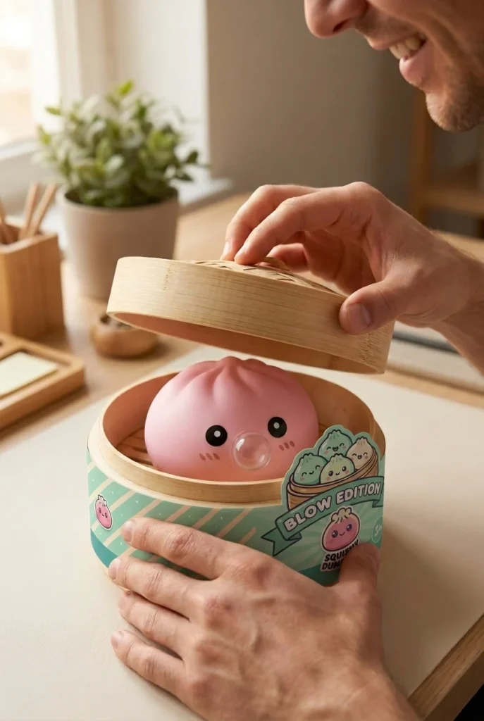 Soft Pink Dumpling Squishy unboxing moment