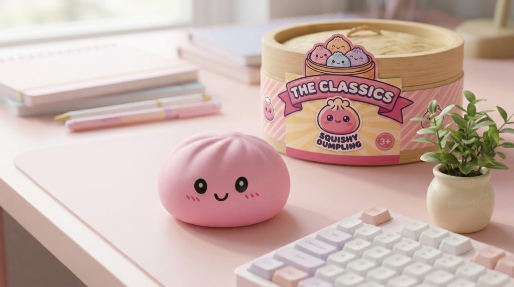 Pink Blossom Squishy Dumpling in its kawaii setting