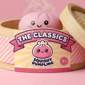 Pink Blossom Squishy Dumpling in its bamboo steamer box