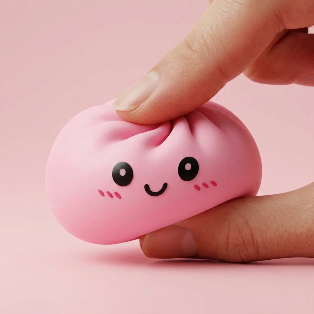 Pink Blossom Squishy Dumpling being squeezed, soft slow-rise foam