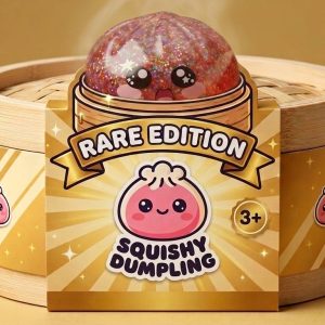 Pink Galaxy Dumpling Squishy in its bamboo steamer box