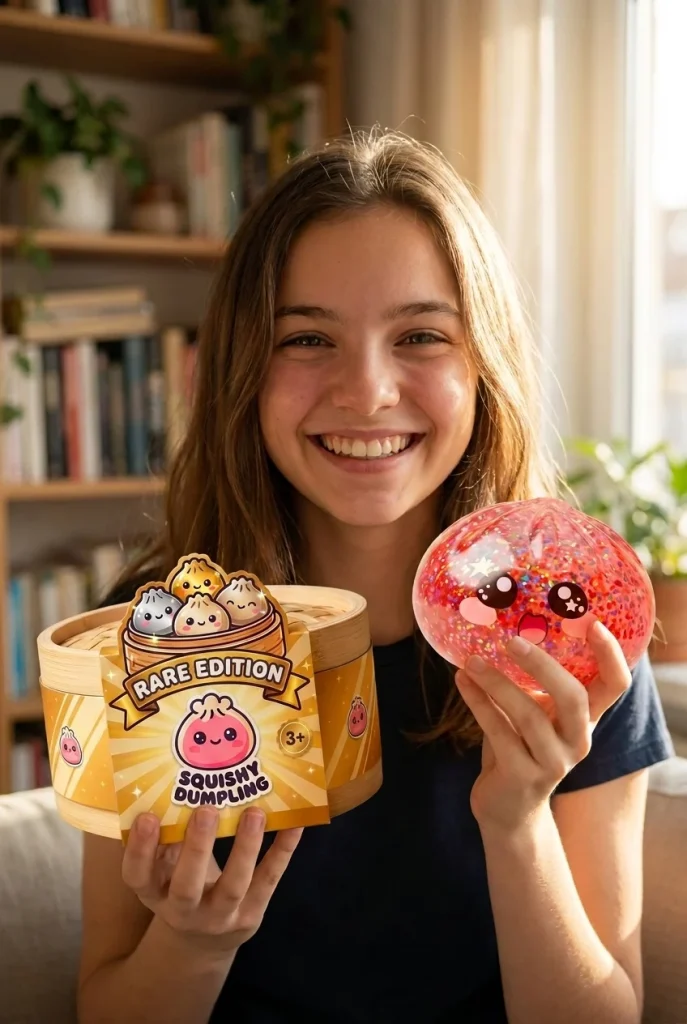 Pink Galaxy Dumpling Squishy with its box