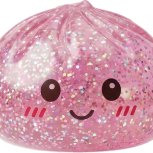 Kawaii Pink Glitter Dumpling Squishy being squeezed, soft slow-rise foam
