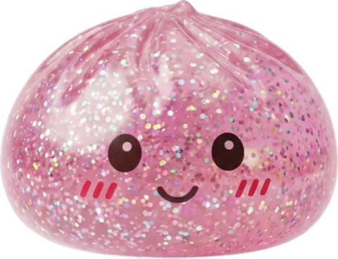 Kawaii Pink Glitter Dumpling Squishy being squeezed, soft slow-rise foam