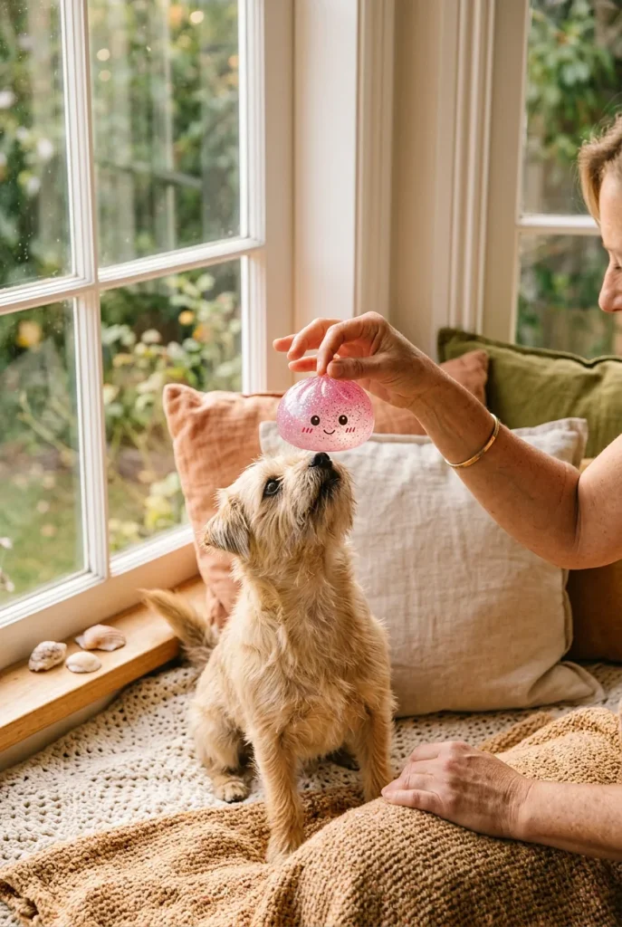 Kawaii Pink Glitter Dumpling Squishy with a plush friend