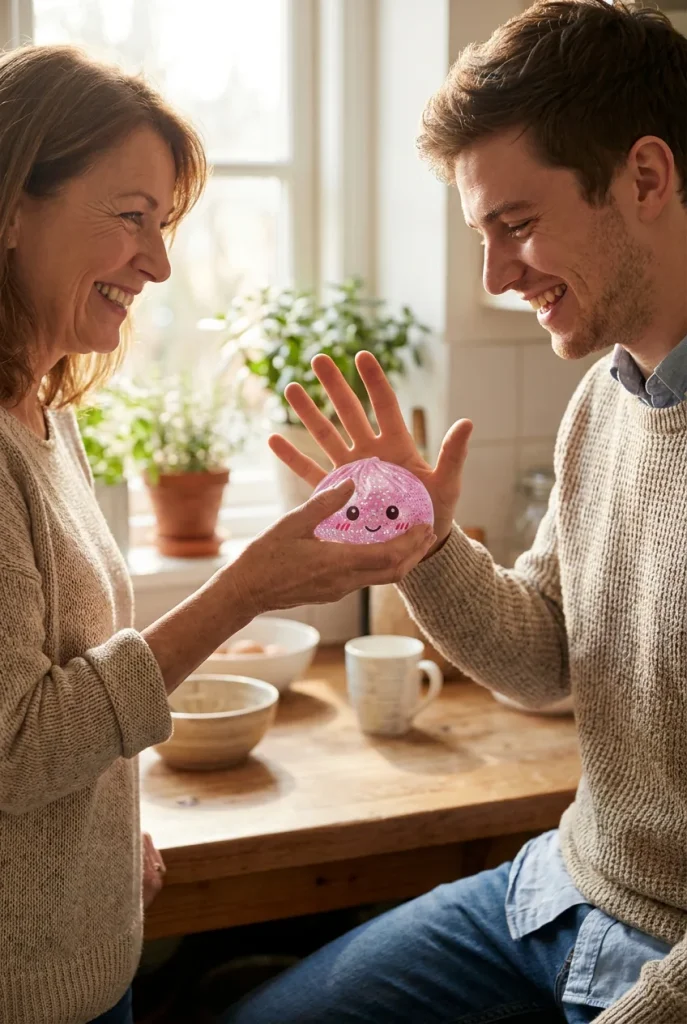 Kawaii Pink Glitter Dumpling Squishy as a gift idea