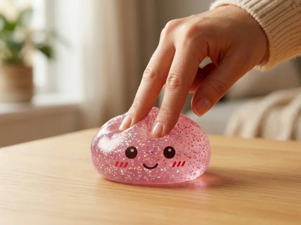 Kawaii Pink Glitter Dumpling Squishy mid-squish