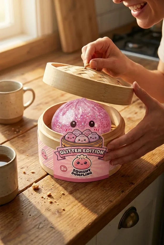 Kawaii Pink Glitter Dumpling Squishy unboxing moment