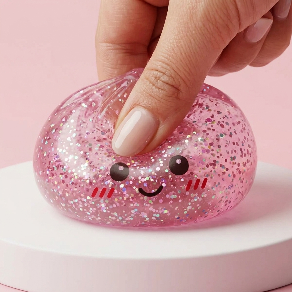 Kawaii Pink Glitter Dumpling Squishy — slow-rise effect, the foam springs back slowly