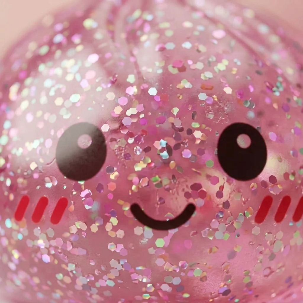 Kawaii Pink Glitter Dumpling Squishy — close-up of the texture