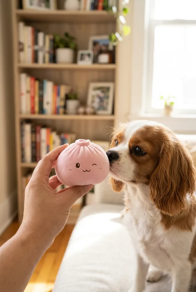 Giant Pink Squishy Dumpling Toy with a plush friend