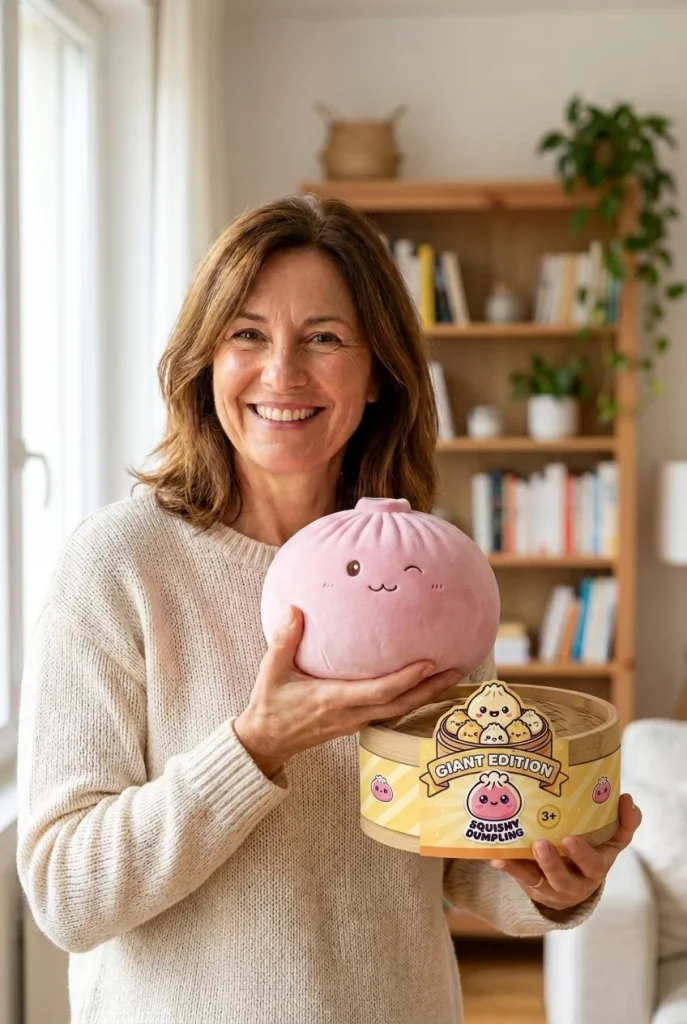 Giant Pink Squishy Dumpling Toy with its box