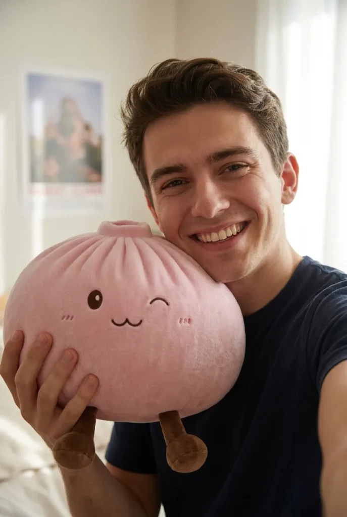 Giant Pink Squishy Dumpling Toy in everyday life