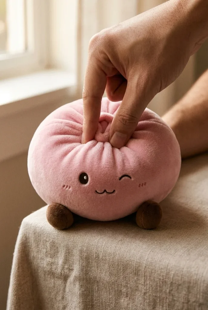 Giant Pink Squishy Dumpling Toy mid-squish