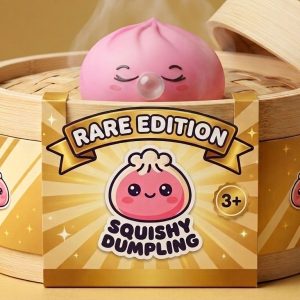 Pink Rare Blow Dumpling Squishy in its bamboo steamer box