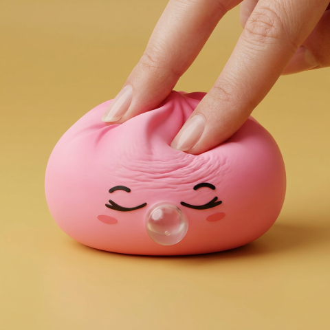 Pink Rare Blow Dumpling Squishy being squeezed, soft slow-rise foam