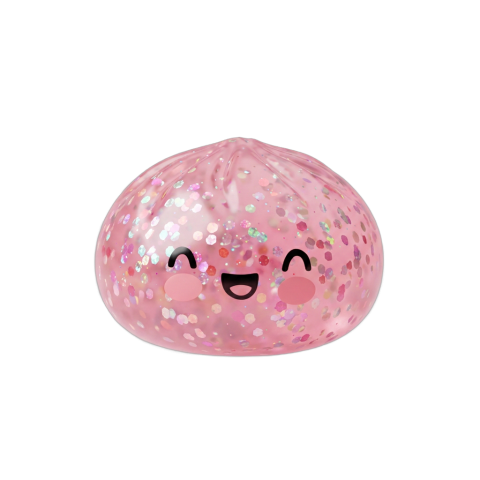 Bubblegum Rose Sparkle Dumpling Squishy being squeezed, soft slow-rise foam