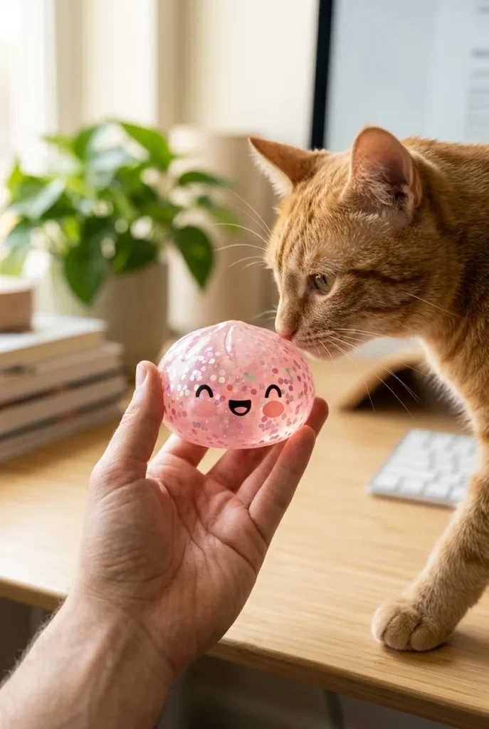 Bubblegum Rose Sparkle Dumpling Squishy with a plush friend