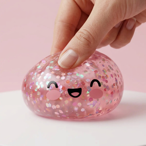 Bubblegum Rose Sparkle Dumpling Squishy — slow-rise effect, the foam springs back slowly