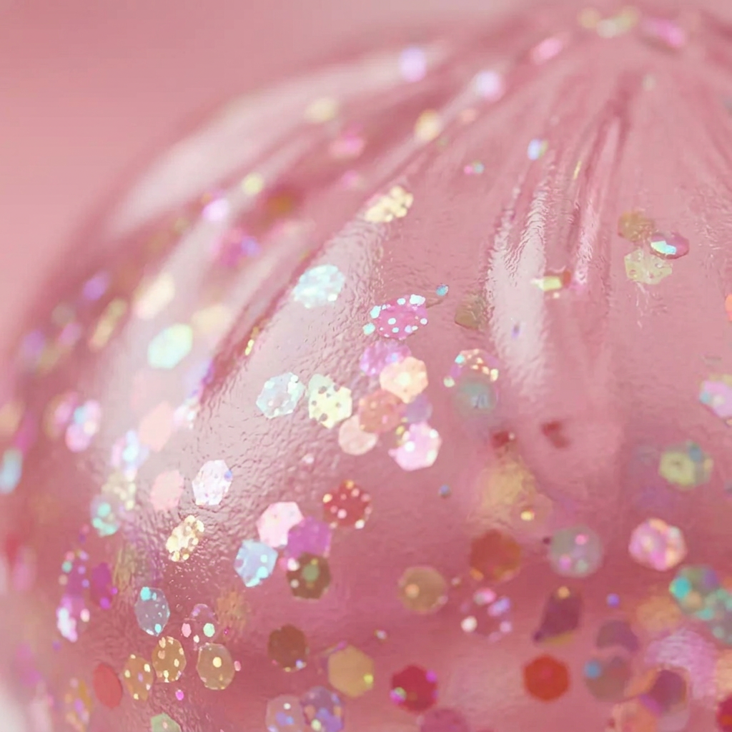 Bubblegum Rose Sparkle Dumpling Squishy — close-up of the texture