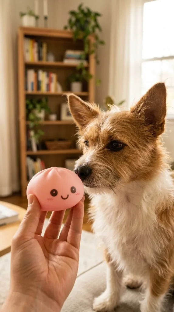 Pink Dumpling Squishy Night Light with a plush friend
