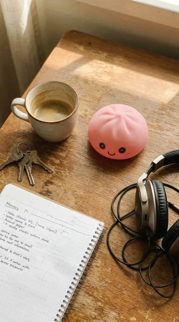 Pink Dumpling Squishy Night Light on the desk