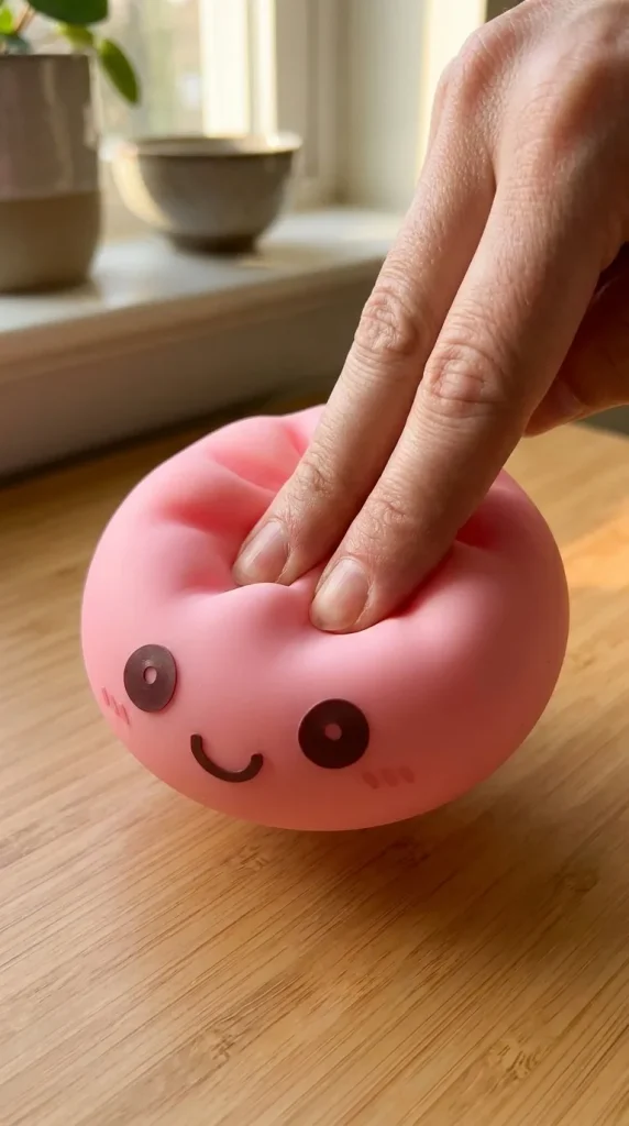 Pink Dumpling Squishy Night Light mid-squish